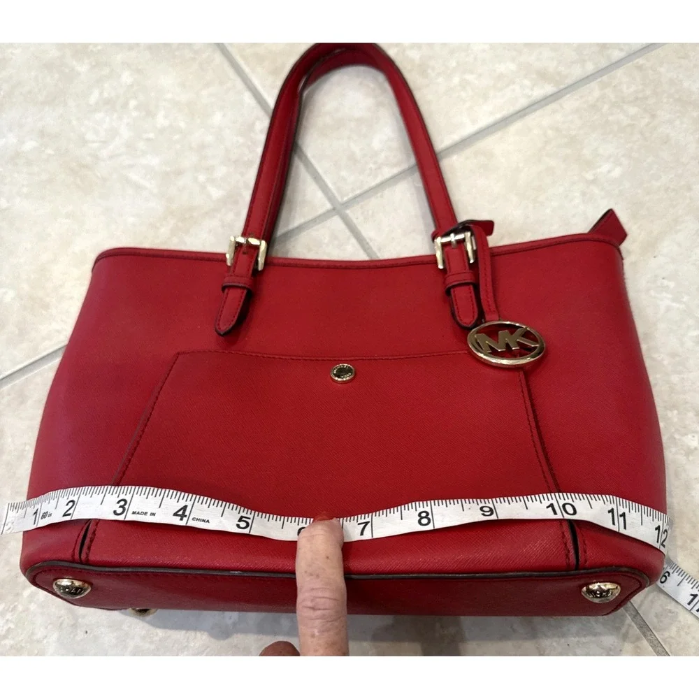Michael Kors Jet Set Tote Purse RED MK Saffiano Leather Handbag Purse 12x11x5 - Picture 13 of 16